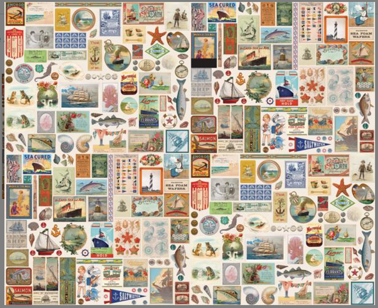 Saltwater Nautical: Saltwater Flay Lay Patchwork Vintage Ephemera By Cathe Holden For MODA FABRICS 39581 11 By The Half Yard
