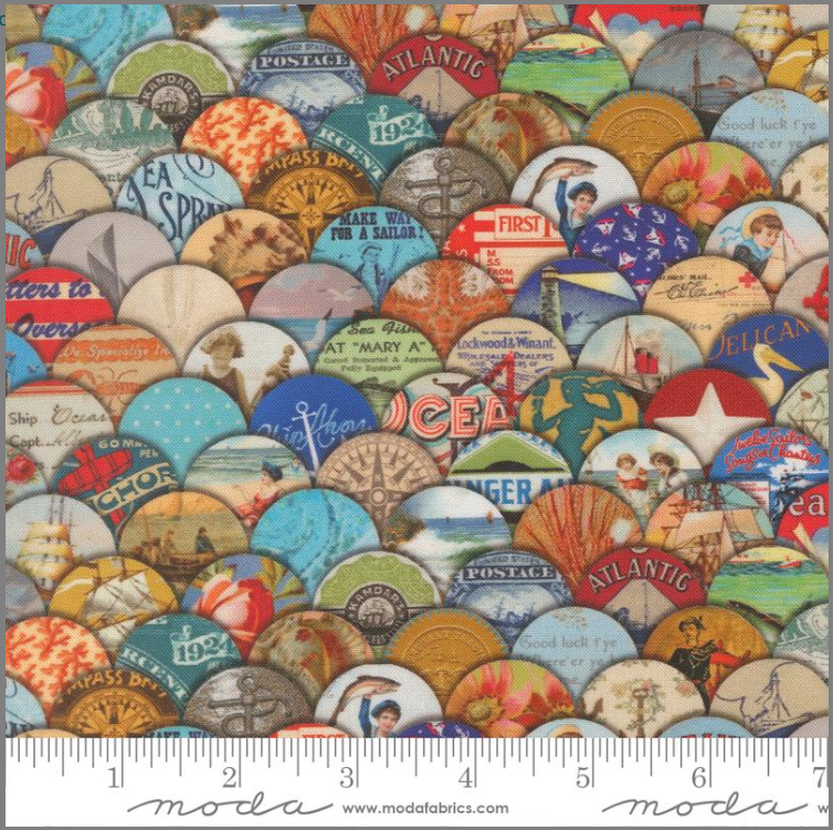 Saltwater Nautical: Hidden Treasure Patchwork Collage Vintage Ephemera By Cathe Holden For MODA FABRICS 39572 11 By The Half Yard