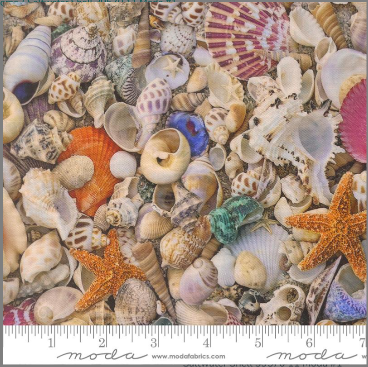 Saltwater Nautical: Seas The Day Novelty Sea Shells By Cathe Holden For MODA FABRICS 39570 11 By The Half Yard