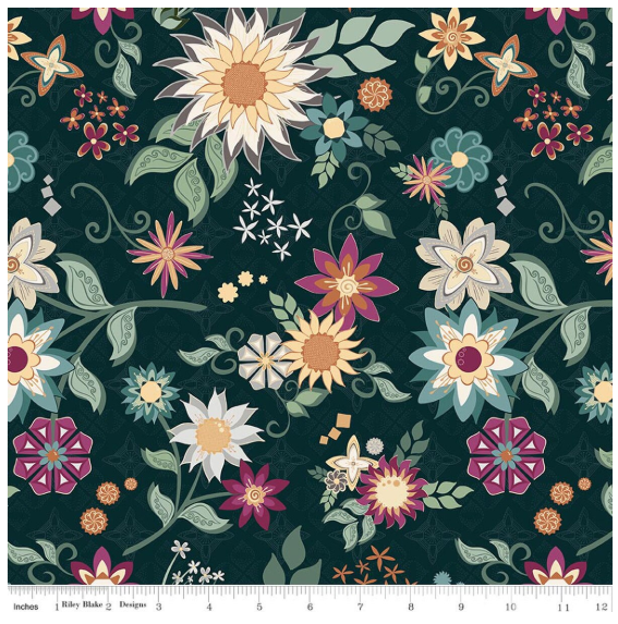 Where the Wild Flowers Are C18250-DKTEAL Main Dark Teal Judi Madsen Riley Blake Half Yard