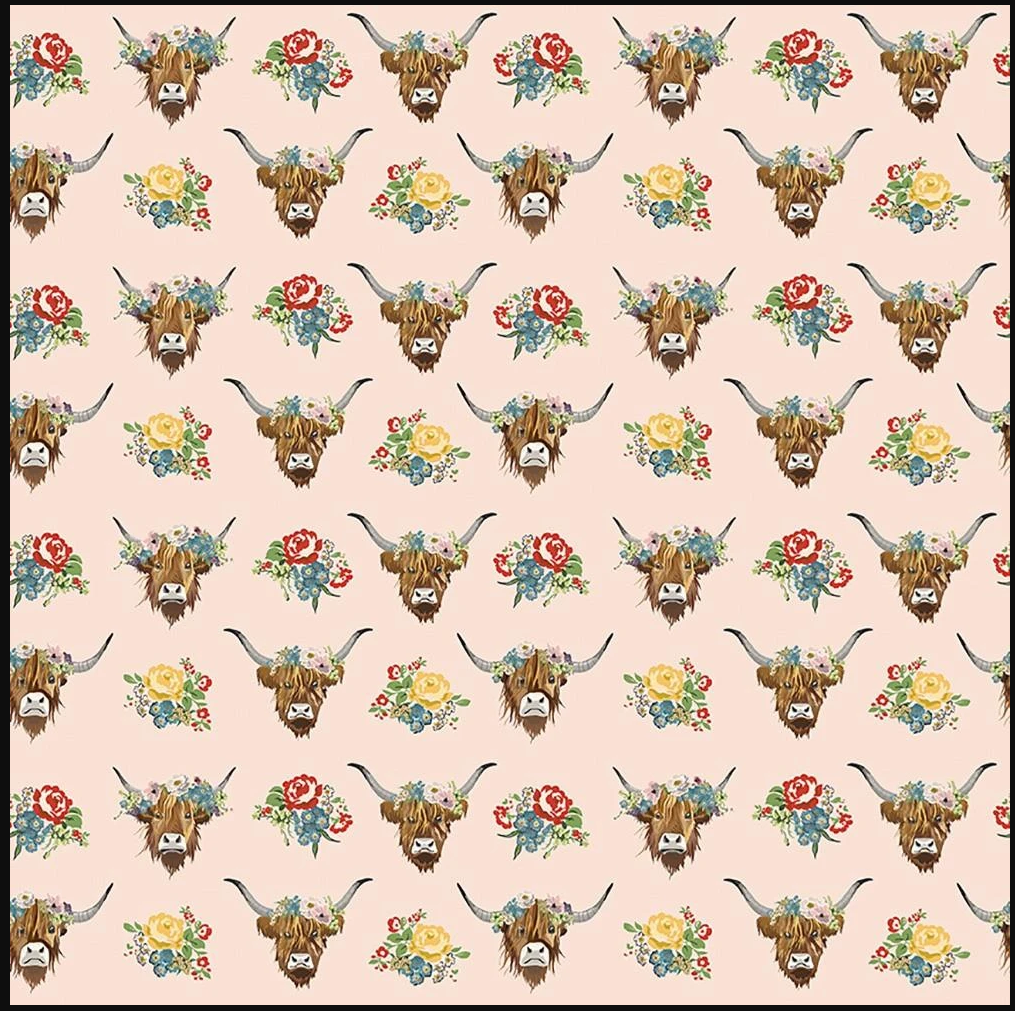 Cowgirl Highland Cows Blush Echo Park Paper Co. C17483-BLUSH Half Yard