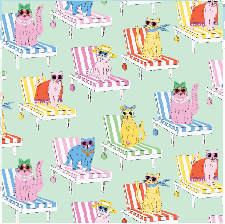 Poolside Purrfection 229214 Feline Fine Mint/Multi Krissy Mast Cloud9 Half Yard