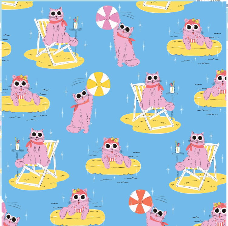 Poolside Purrfection Pool Pawty 229221-X Cloud9 Half Yard