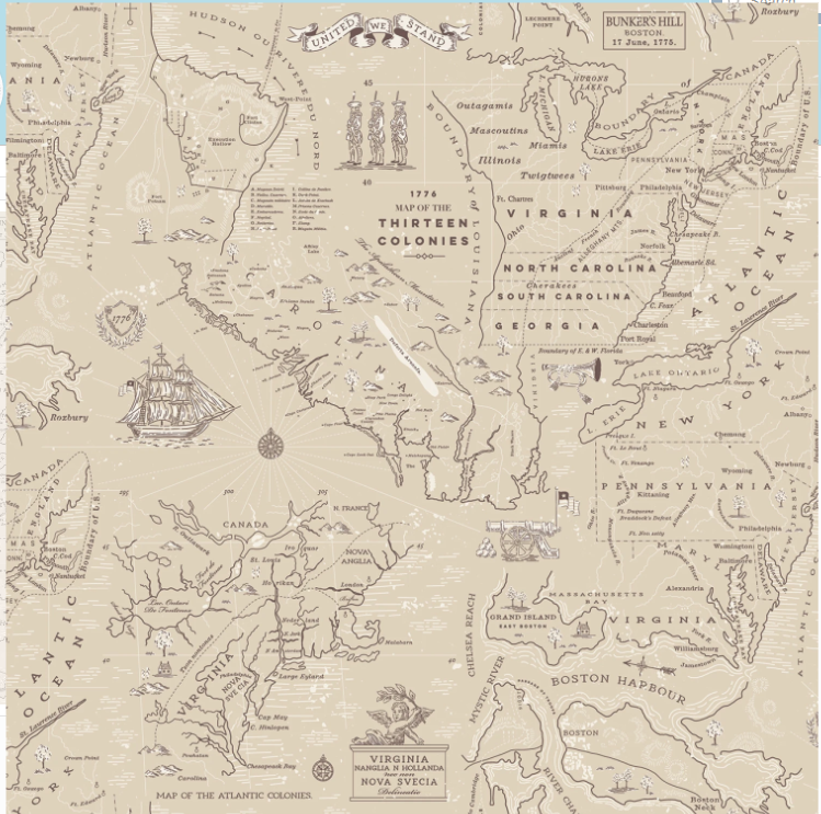 Independence Colonial Map Beige Riley Blake C17332R-BEIGE Half Yard