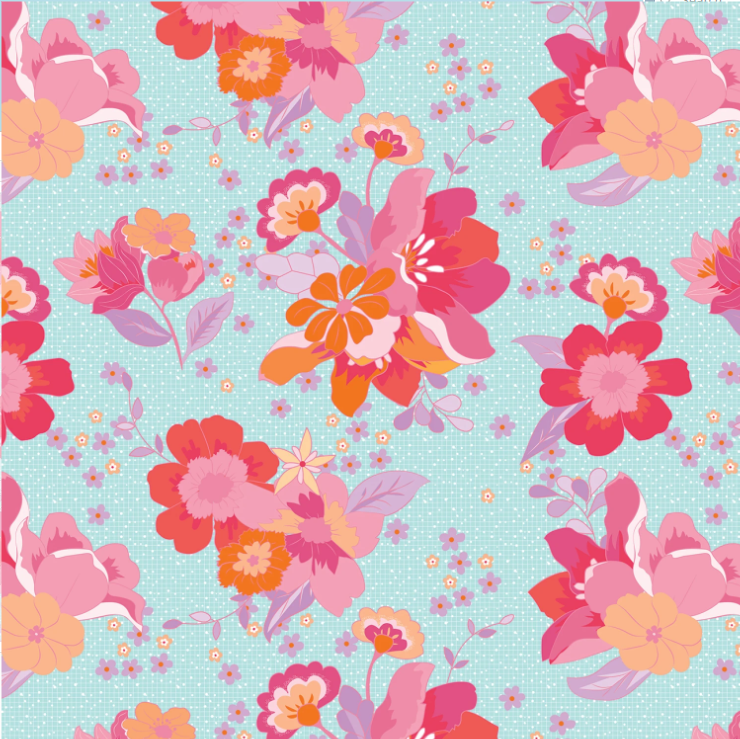 Flourish Main Aqua Sue Daley Riley Blake C17450R-AQUA Half Yard