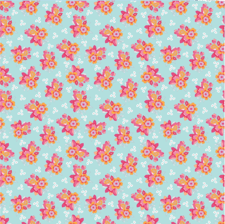 Flourish Bouquet Aqua Sue Daley Riley Blake C17451R-AQUA Half Yard