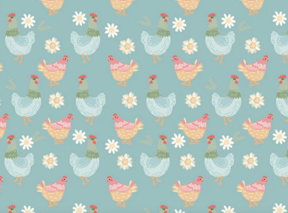 Pemberley Park PE261214 Henhouse Blue Lori Woods Poppie Cotton - Half Yard