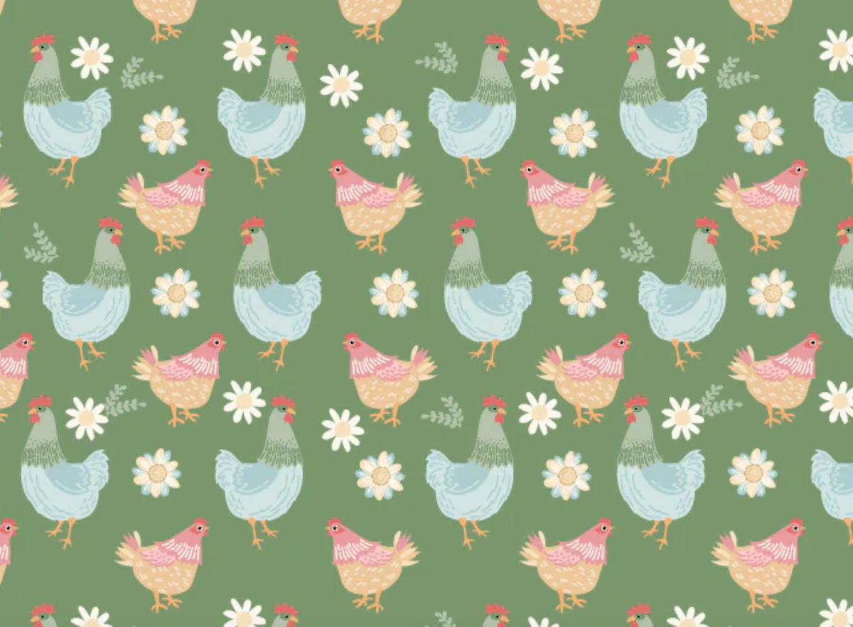 Pemberley Park PE261215 Henhouse Green Lori Woods Poppie Cotton - Half Yard
