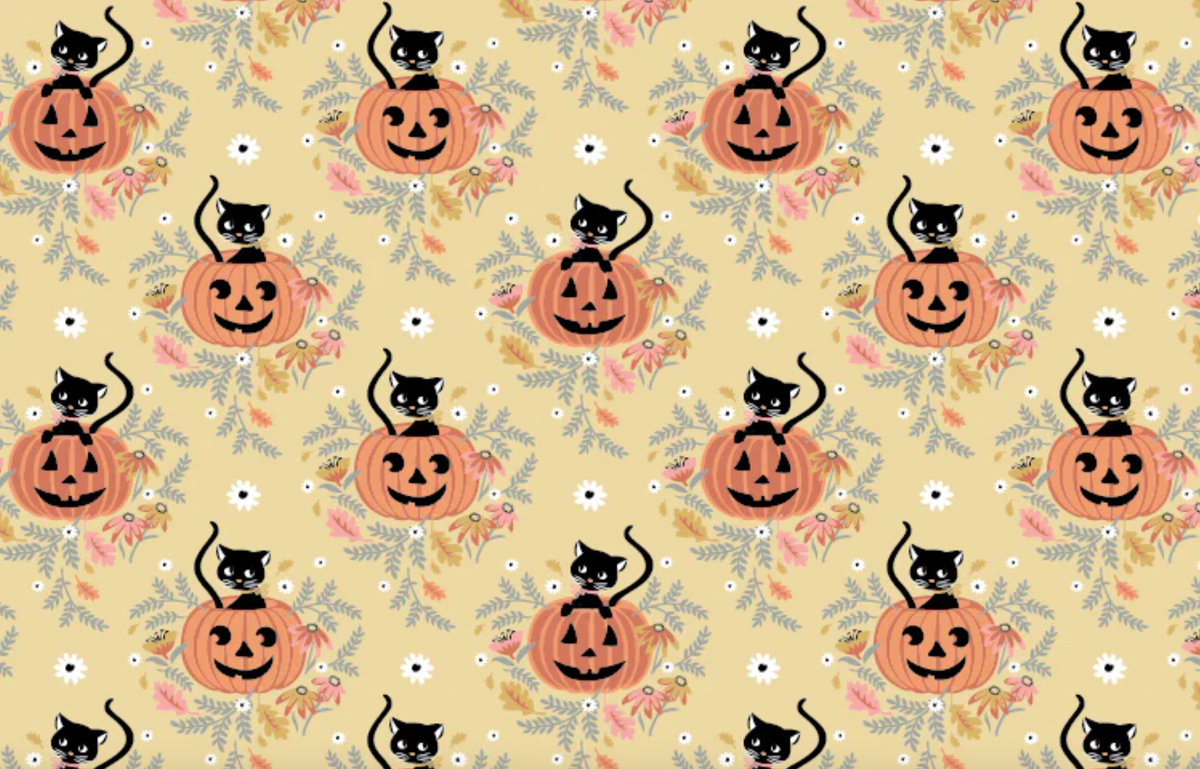 The Good Witch GW271411 Pumpkin Patch Cat Wheat Shari McCulley Poppie Cotton Half Yard