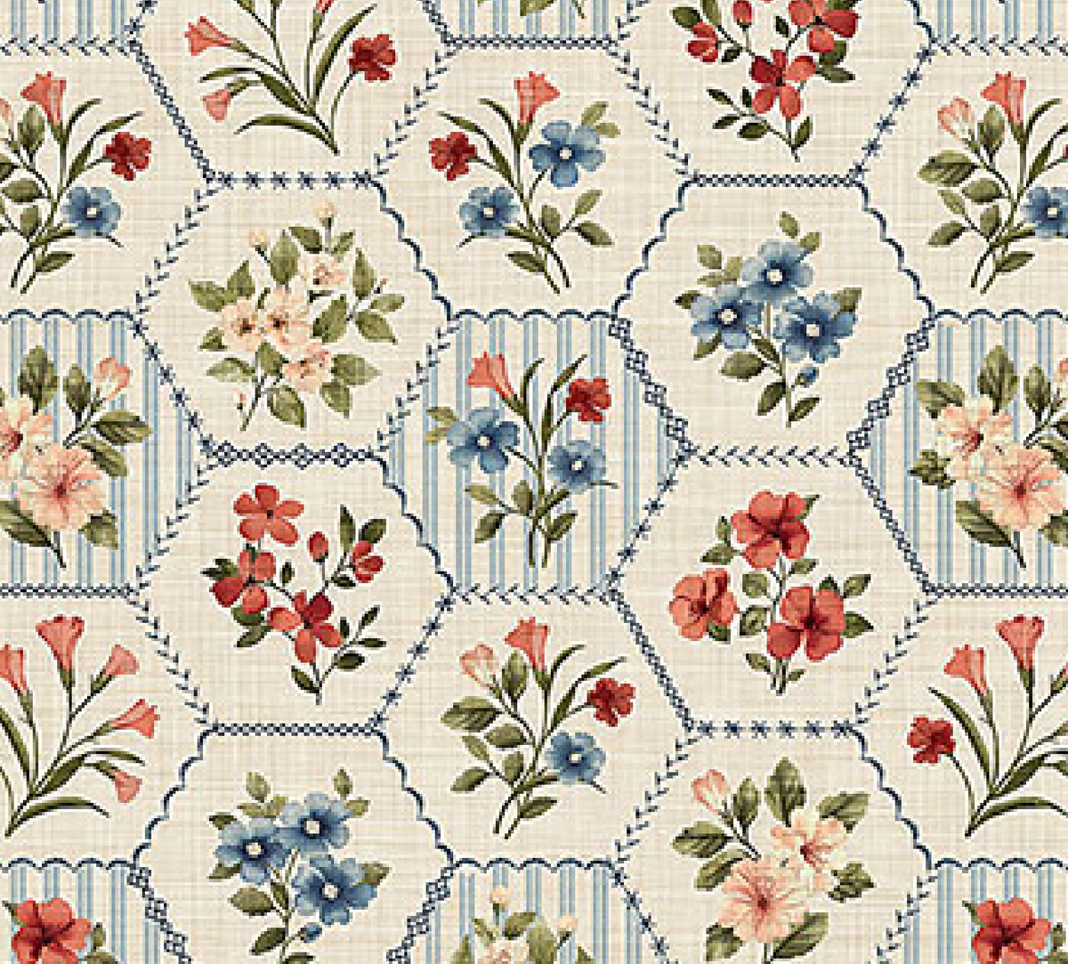 Farmhouse Sampler DP28603-11 Hexagon Cream Multi Deborah Edwards Northcott Half Yard