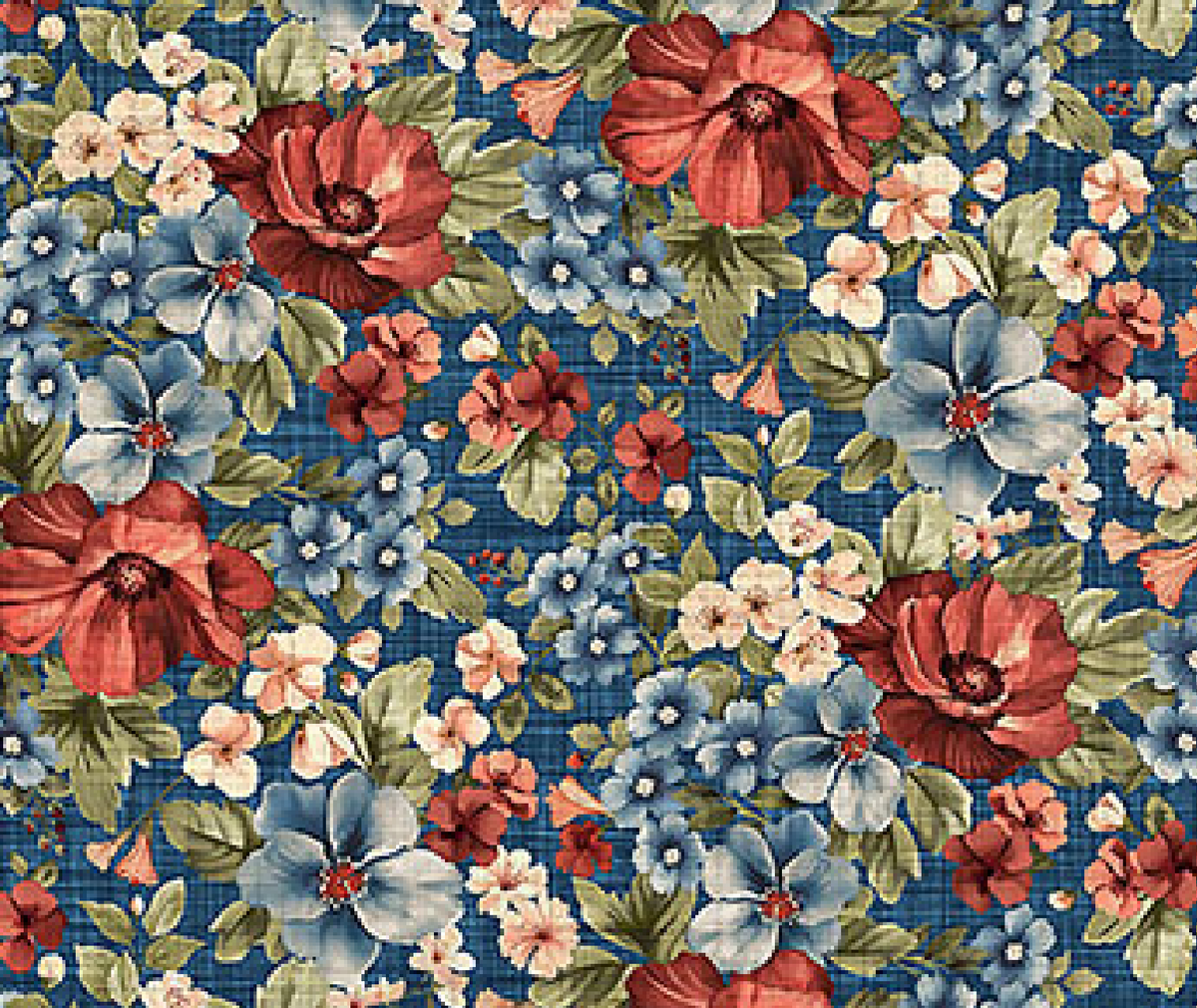Farmhouse Sampler DP28601-48 Packed Floral Navy Multi Deborah Edwards Northcott Half Yard