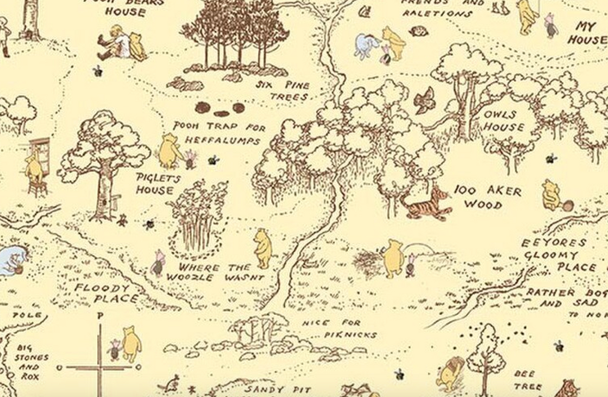 Winnie-the-Pooh Baby C18592-YELLOW 100 Aker Map Echo Park Riley Blake Half Yard