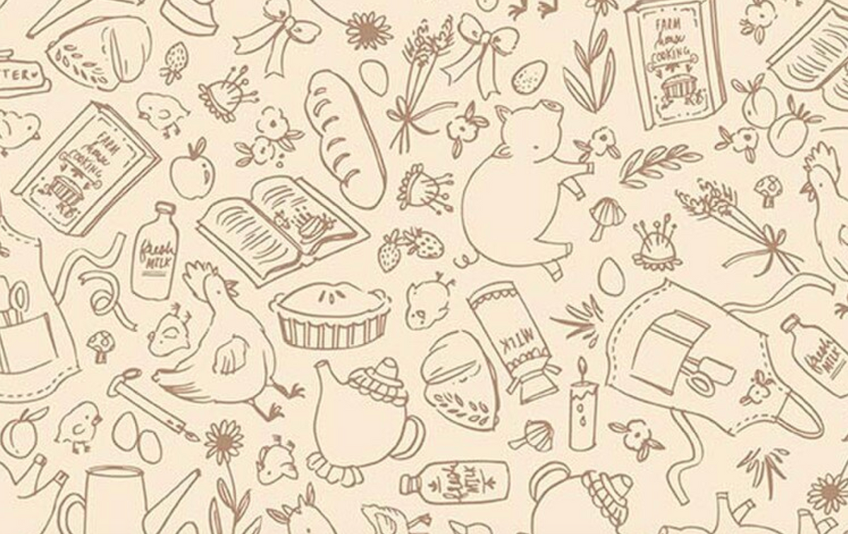 Lil' Farm Friends C17942­-CREAM Farm Outlines Kelsey Carlson Riley Blake Half Yard