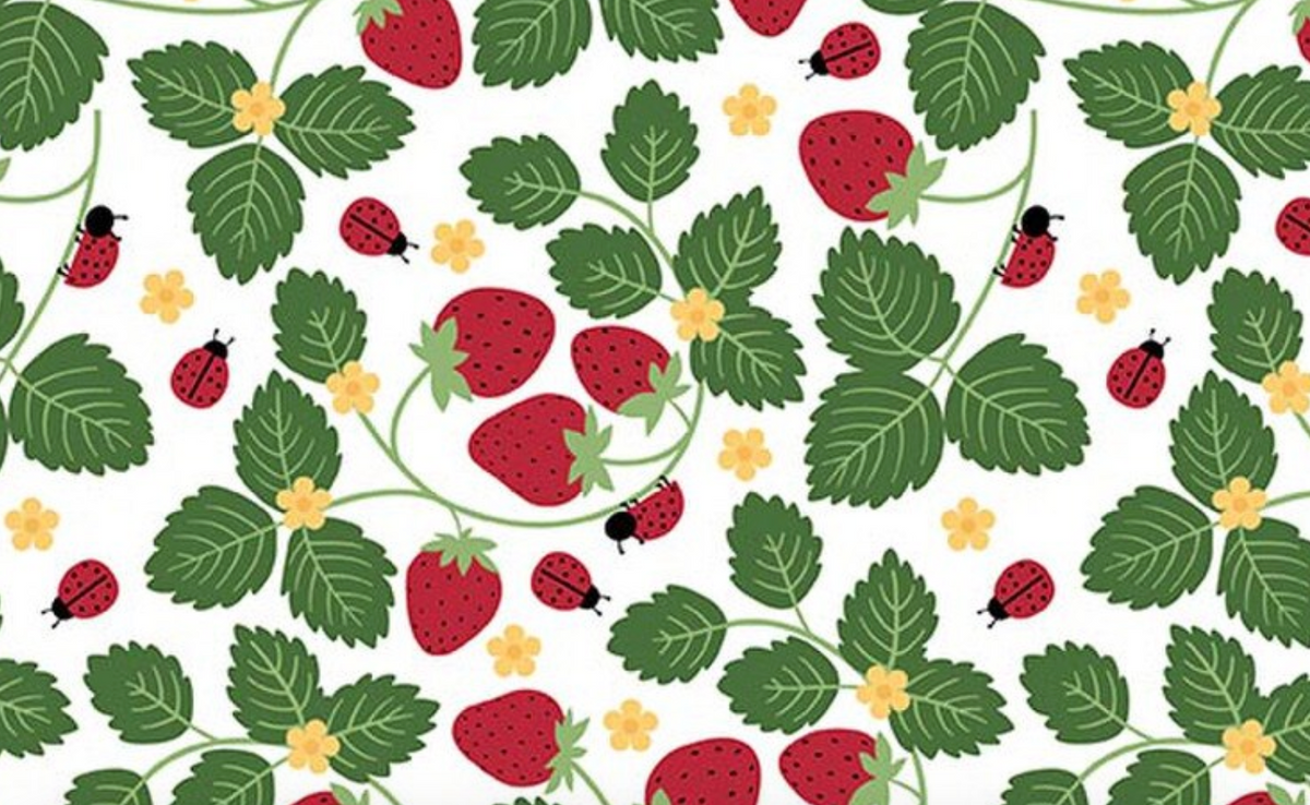 Little Ladybug C18031­-WHITE Strawberries Riley Blake Half Yard