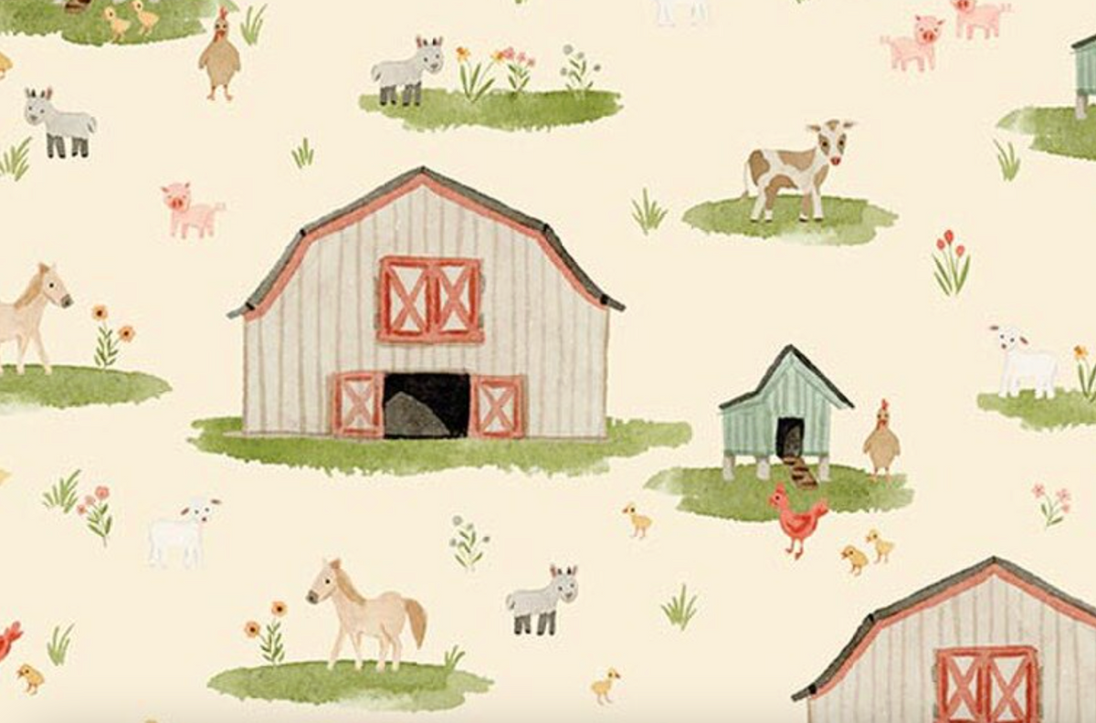 Lil' Farm Friends C17940-­CREAM Main Kelsey Carlson Riley Blake Half Yard