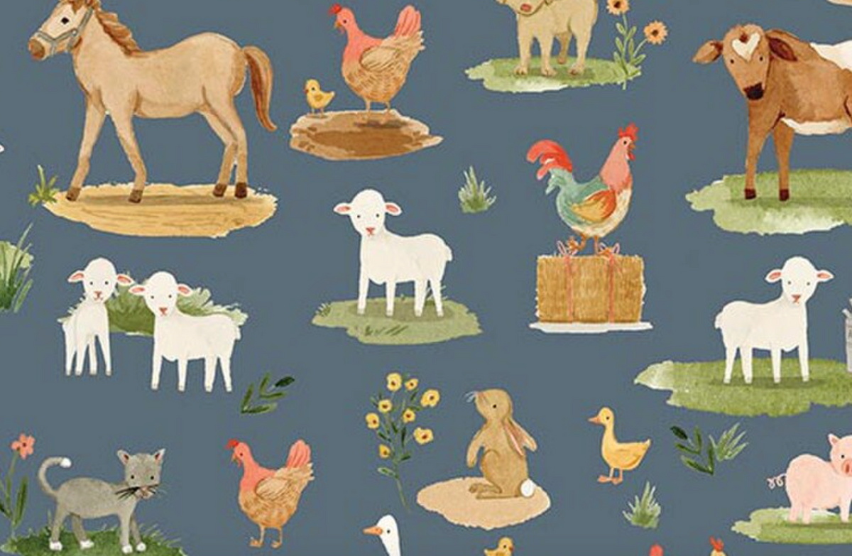 Lil' Farm Friends C17941­-THUNDER Animals Kelsey Carlson Riley Blake Half Yard