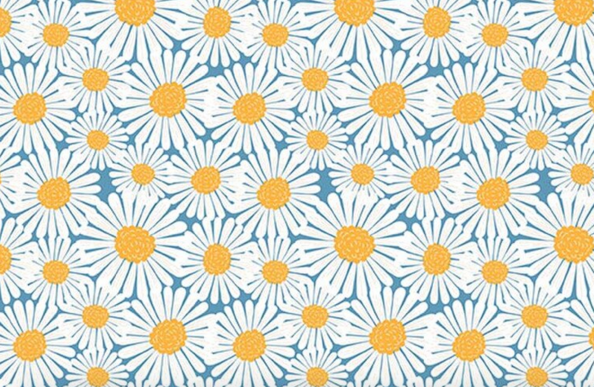 Sunshine & Dandelions C17923­-BLUE Daisies Blue Traci Reed Riley Blake Half Yard