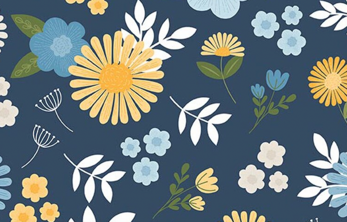 Sunshine & Dandelions C17920­-NAVY Main Navy Traci Reed Riley Blake Half Yard