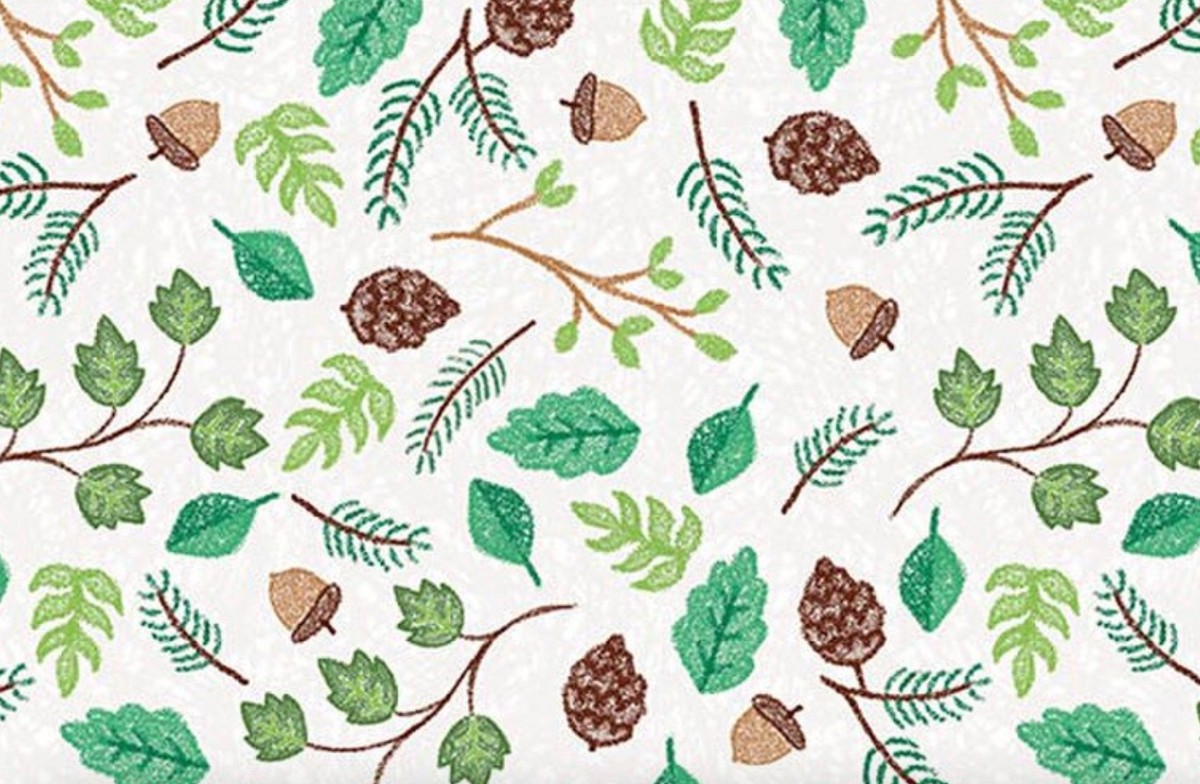 Colorful Critters C17911­-WHITE Botanical White Riley Blake Half Yard