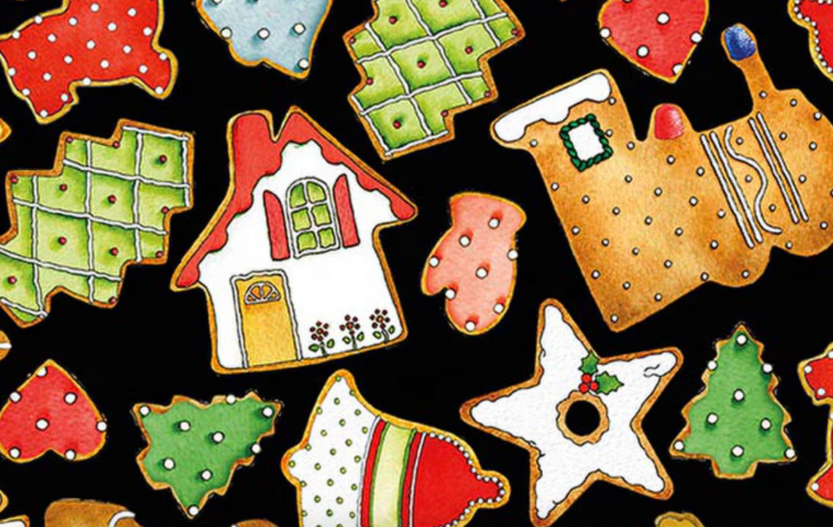 Gingerbread CD17845R-BLACK Cookie Toss Black J. Wecker Riley Blake Half Yard