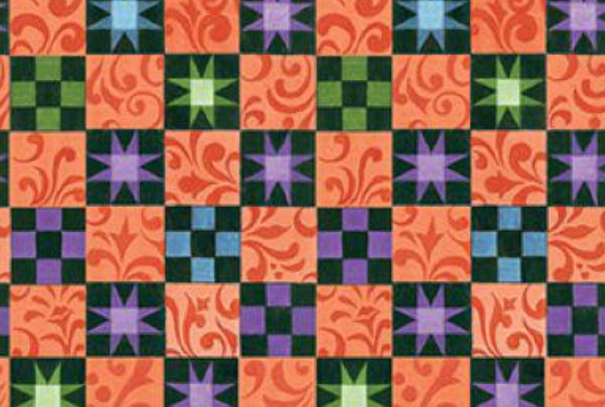 All Hallows’ Eve 1652739B Scroll Patch Orange Jim Shore Benartex Half Yard