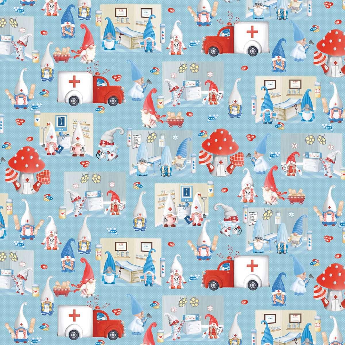 Caring Gnomes 1411350B Scenic Sky Blue Andi Metz Benartex Half Yard