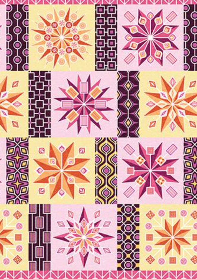Cotton Shot Harmony 0227826B Lollipop Blocks Rose Panel Amanda Murphy Benartex