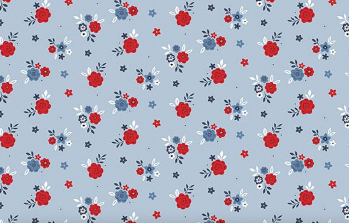 Hooray for the USA C18695-BLUE Flower Blue Dani Mogstad Riley Blake Half Yard