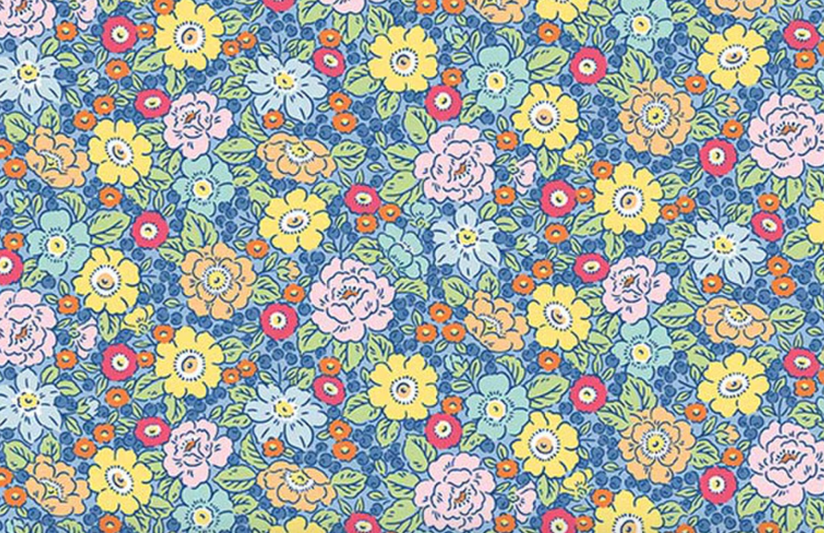 Traditional 30's C18246-BLUE Floral Blue Lindsay Wilkes Riley Blake Half Yard