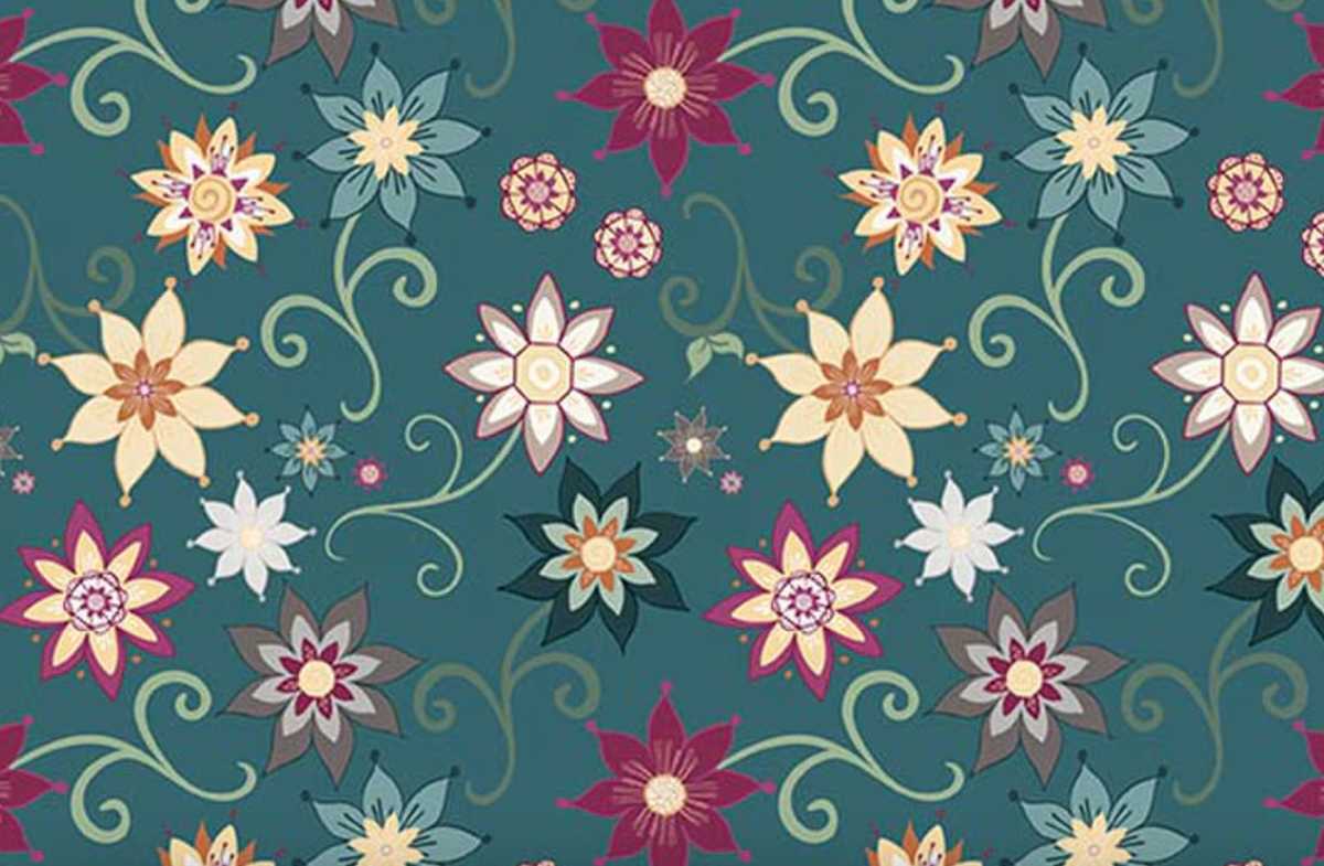 Where the Wild Flowers Are C18251-TEAL Dance Teal Judi Madsen Riley Blake Half Yard