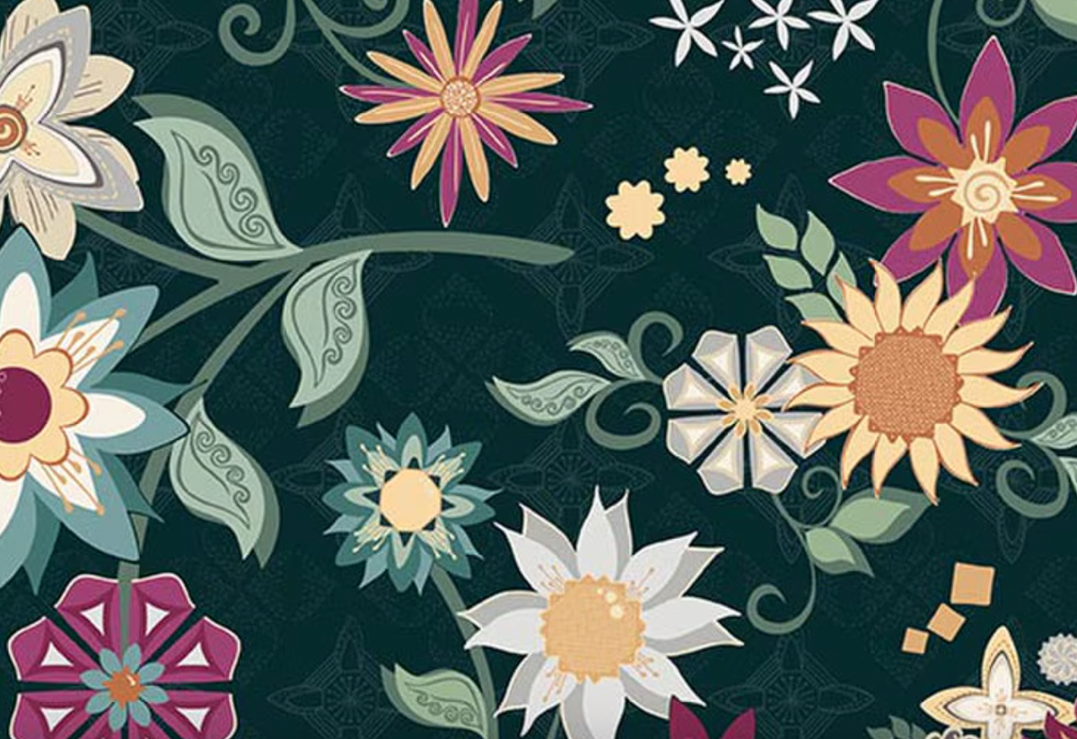 Where the Wild Flowers Are C18250-DKTEAL Main Dark Teal Judi Madsen Riley Blake Half Yard