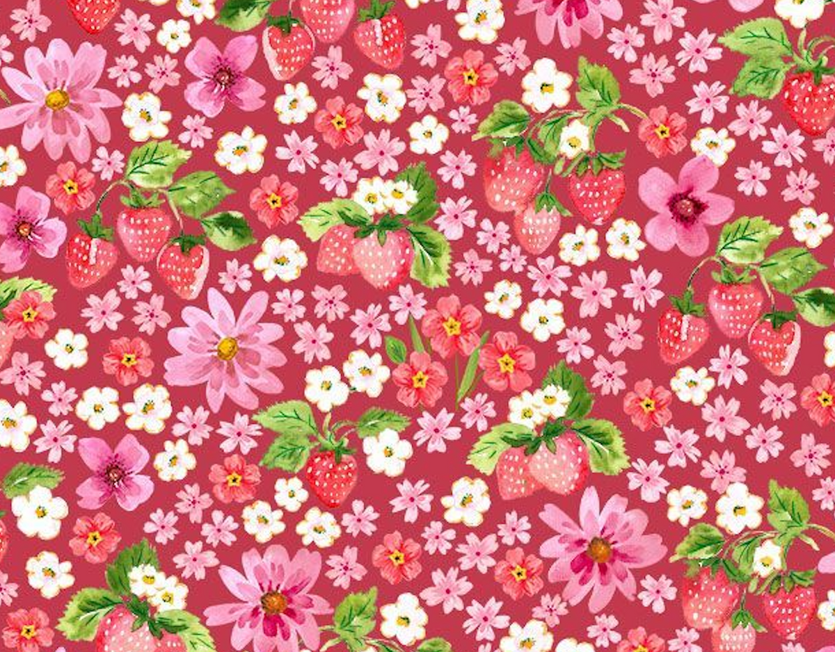 Berry Bliss FRUIT-CD4628 RED Strawberries and Floral Timeless Treasures Half Yard