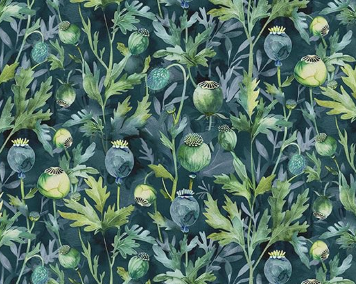 Garden Wish FLORA-CD4690 GREEN Poppy Buds Timeless Treasures Half Yard
