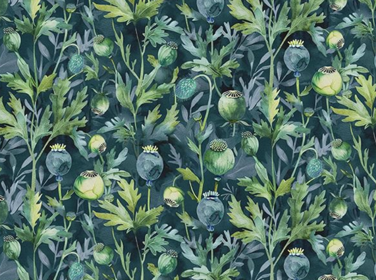 Garden Wish FLORA-CD4690 GREEN Poppy Buds Timeless Treasures Half Yard