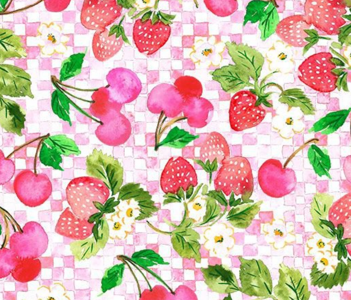 Berry Bliss FRUIT-CD4626 BERRY Strawberries & Cherries on Check Timeless Treasures Half Yard