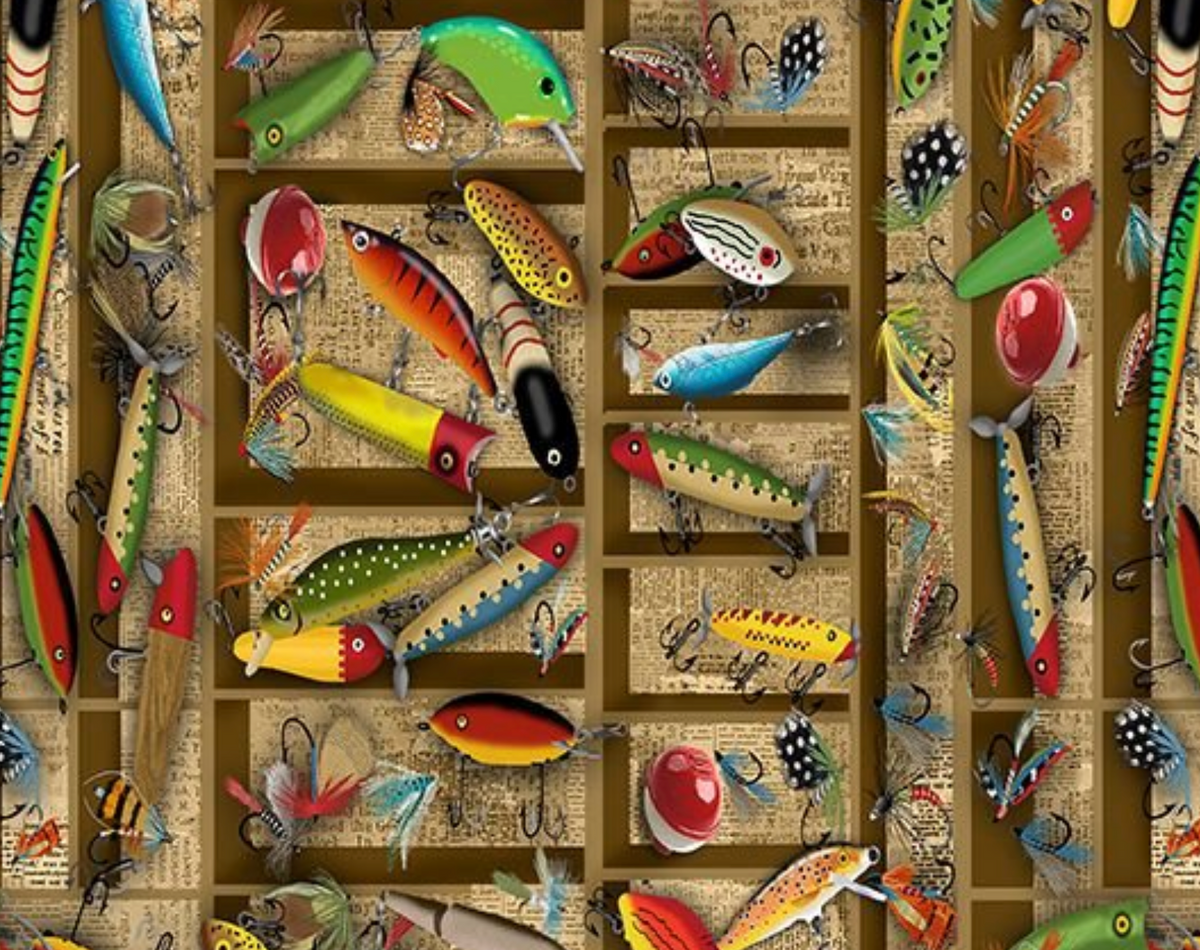 Great Escape GAIL-CD3479 MULTI Tackle Box Lures Timeless Treasures Half Yard