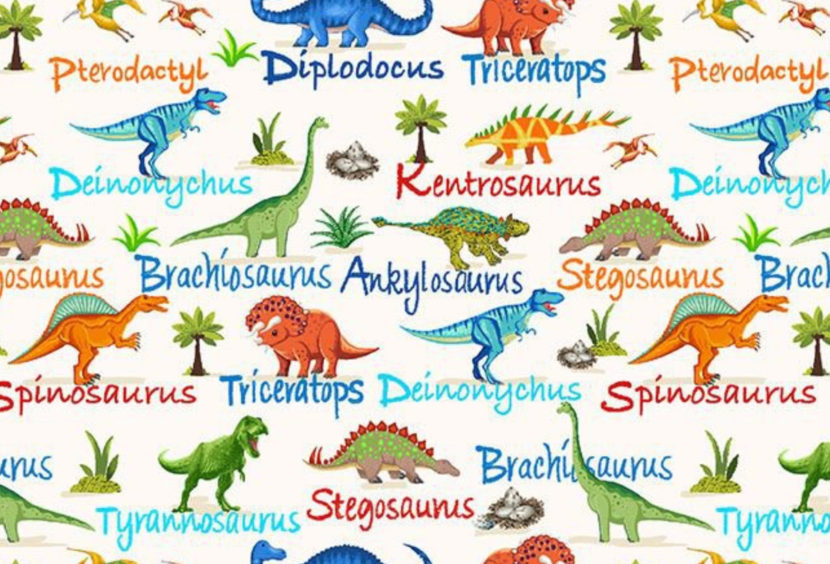 Dino-Mite DINO-CD3847 CREAM Mini Dinosaurs & Names Timeless Treasures Half Yard