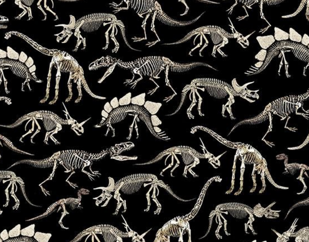 Dino-Mite DINO-CD3944 BLACK Dinosaurs Skeleton Timeless Treasures Half Yard