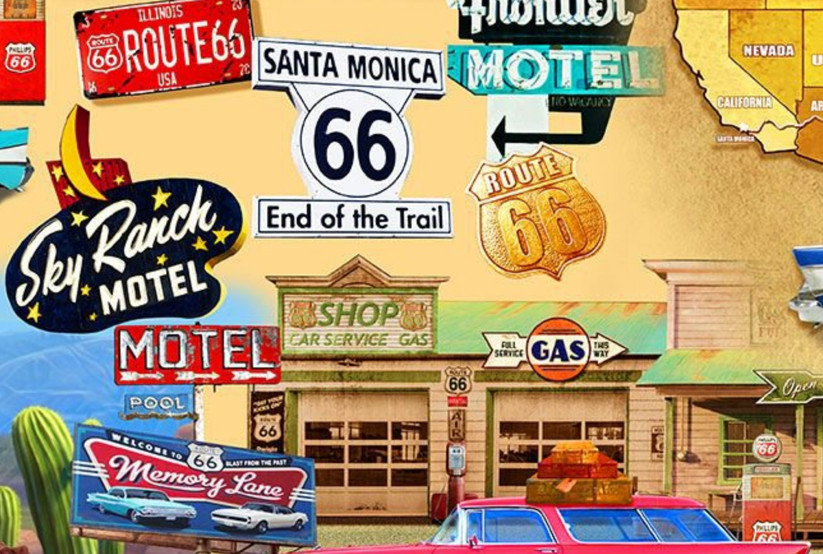 Born to Ride MICHAEL-CD3058 MULTI Route 66 Collage Michael Searle Timeless Treasures Half Yard