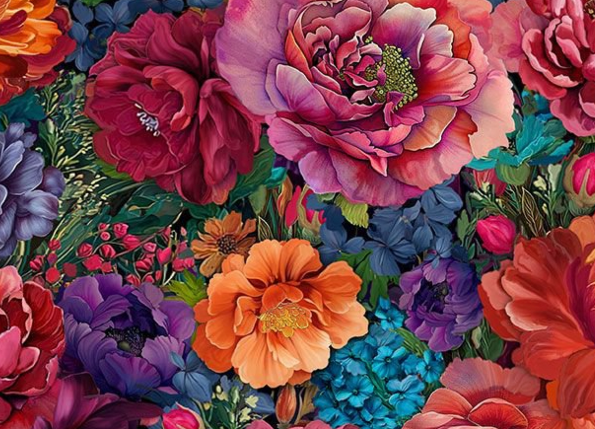 Vibrant Sky NATURE-CD4701 MULTI Packed Bright Floral Timeless Treasures Half Yard
