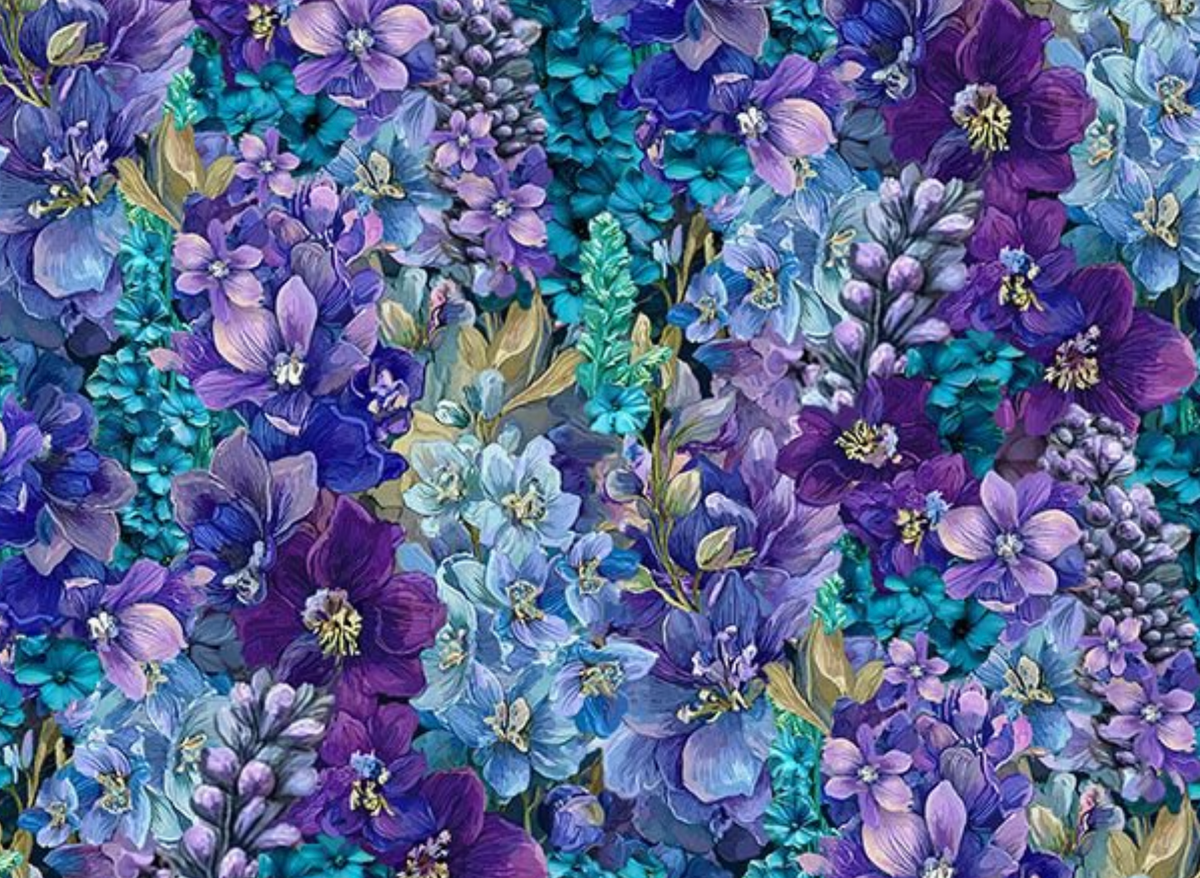 Vibrant Sky NATURE-CD4702 PURPLE Blue &Purple Floral Timeless Treasures Half Yard
