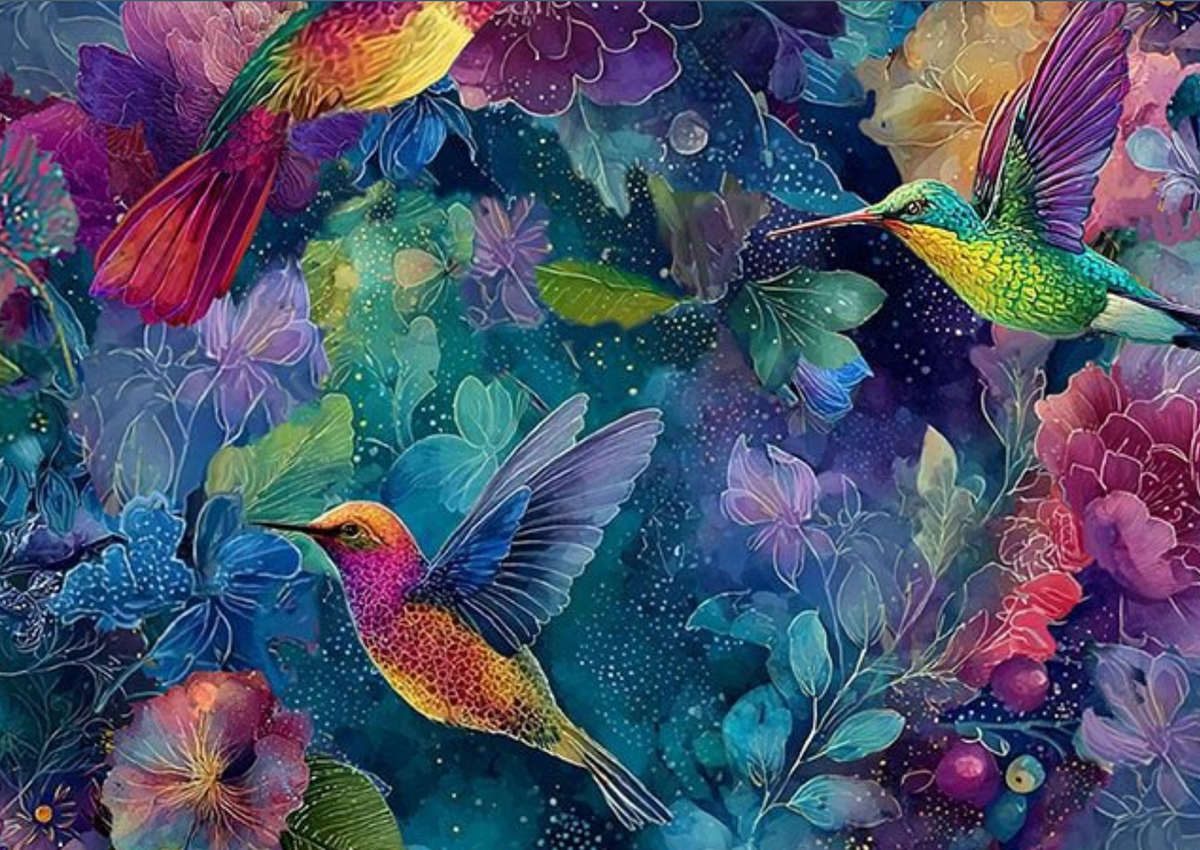 Vibrant Sky NATURE-CD4703 DREAM Hummingbirds & Floral Timeless Treasures Half Yard