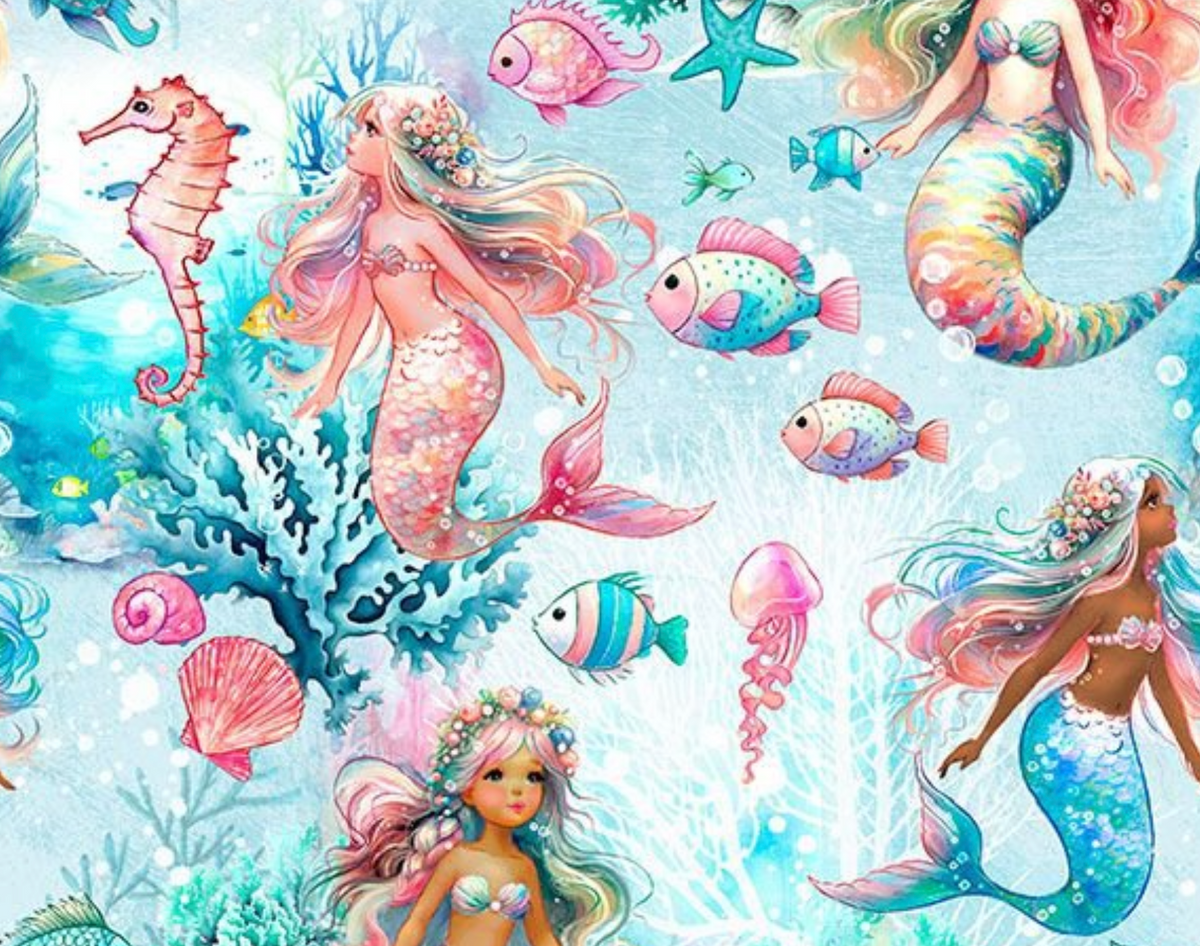 Seas the Day KIDZ-CD3547 BLUE Underwater Mermaids Timeless Treasures Half Yard