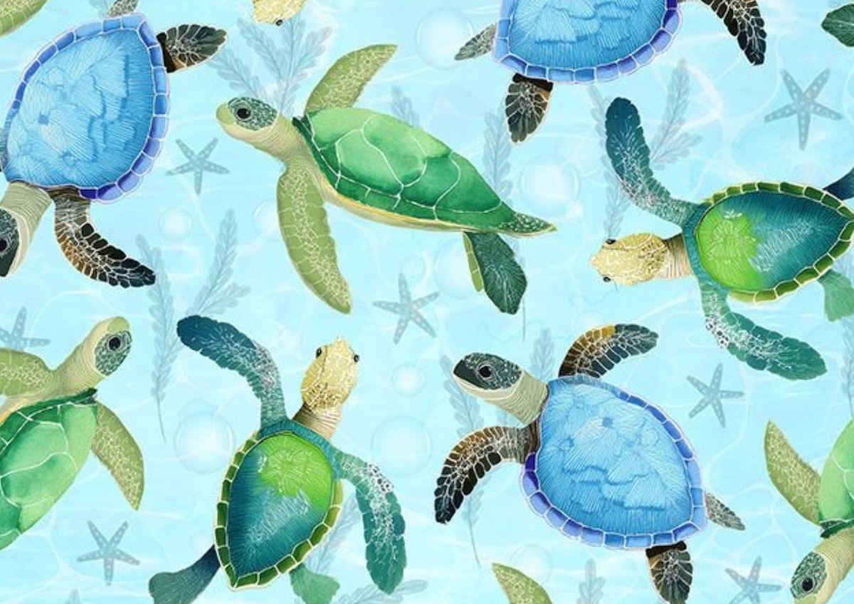 Seas the Day KIDZ-CD4657 SKY Swimming Turtle Timeless Treasures Half Yard