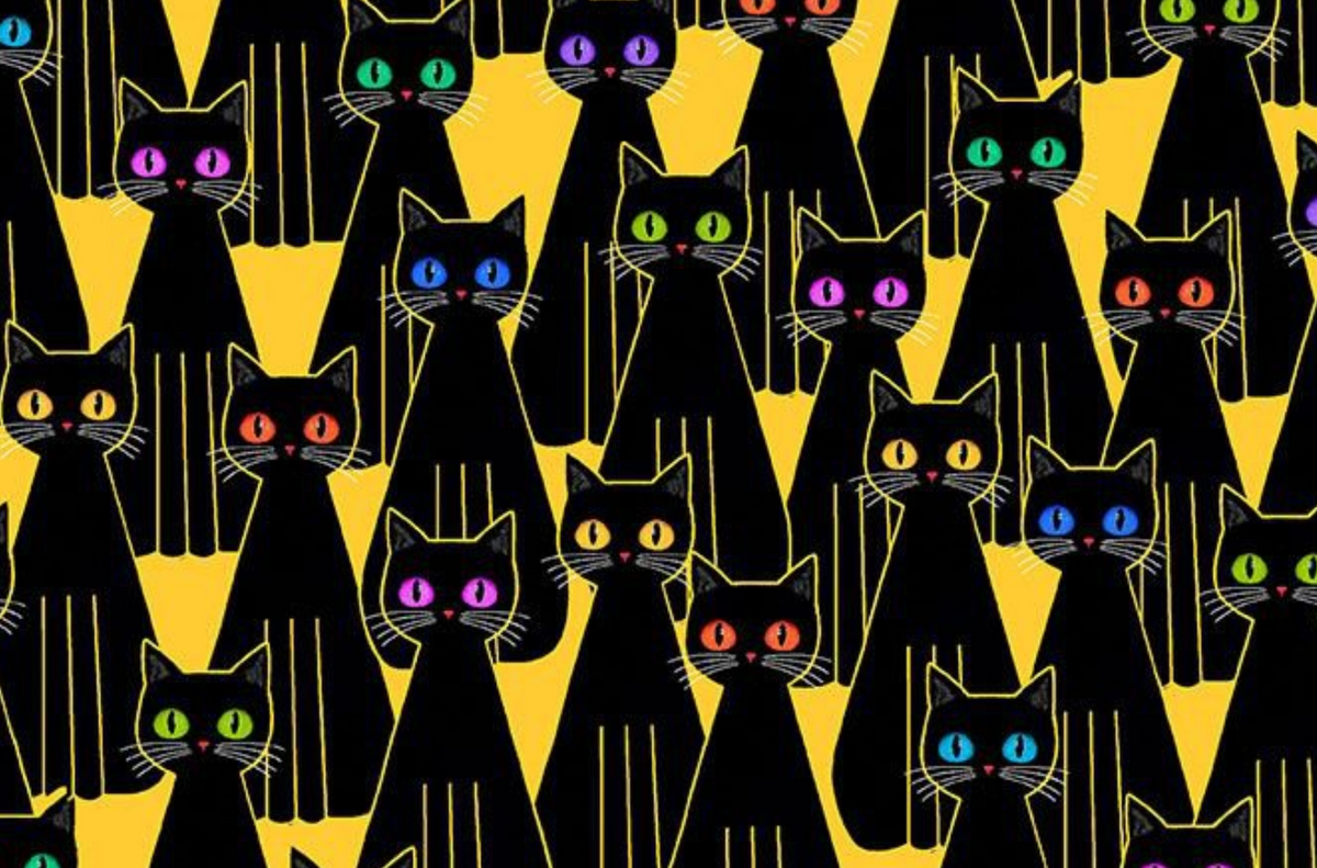 Purrsonality CAT-CD4603 BLACK Packed Cats Chong-a Hwang Timeless Treasures Half Yard