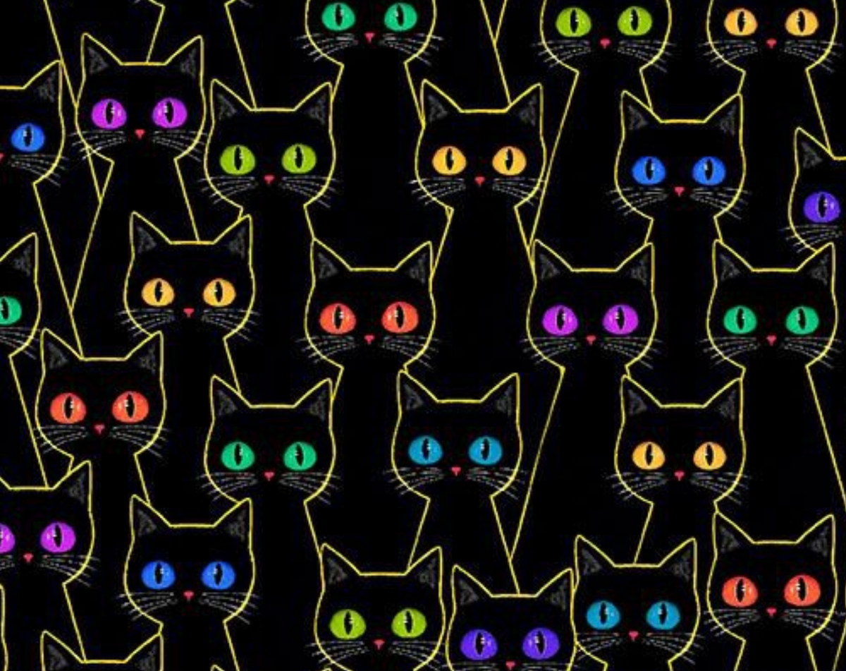Purrsonality CAT-CD4604 JET Packed Multi Eye Cats Chong-a Hwang Timeless Treasures Half Yard