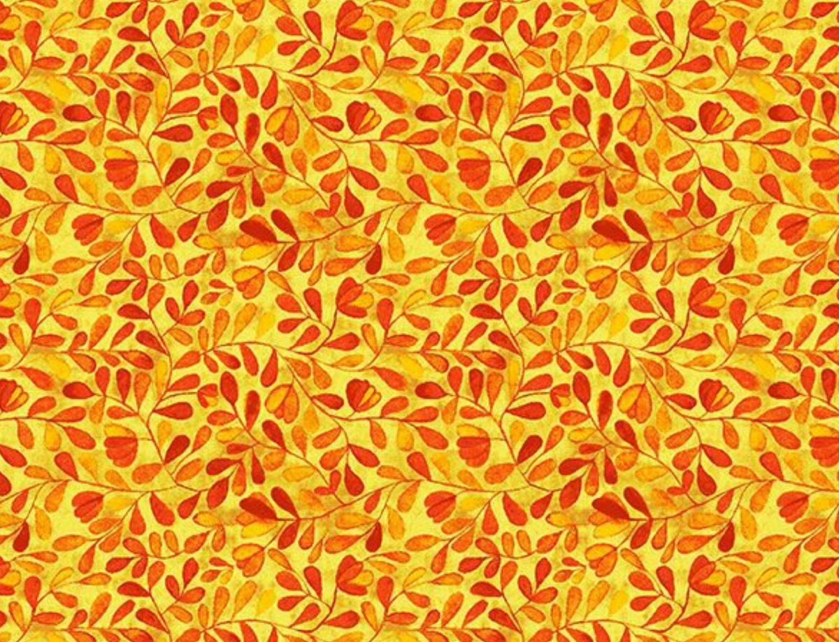 Purrsonality FLEUR-CD4609 ORANGE Leaves Vines Chong-a Hwang Timeless Treasures Half Yard