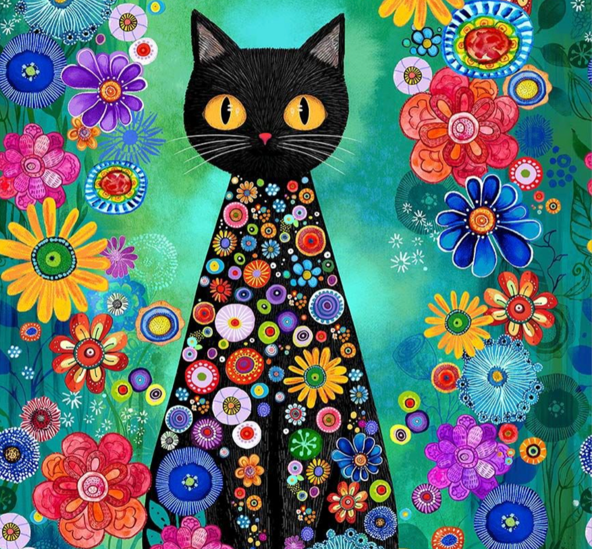 Purrsonality PANEL-CD4600 GREEN 24" Cat Panel Chong-a Hwang Timeless Treasures Half Yard