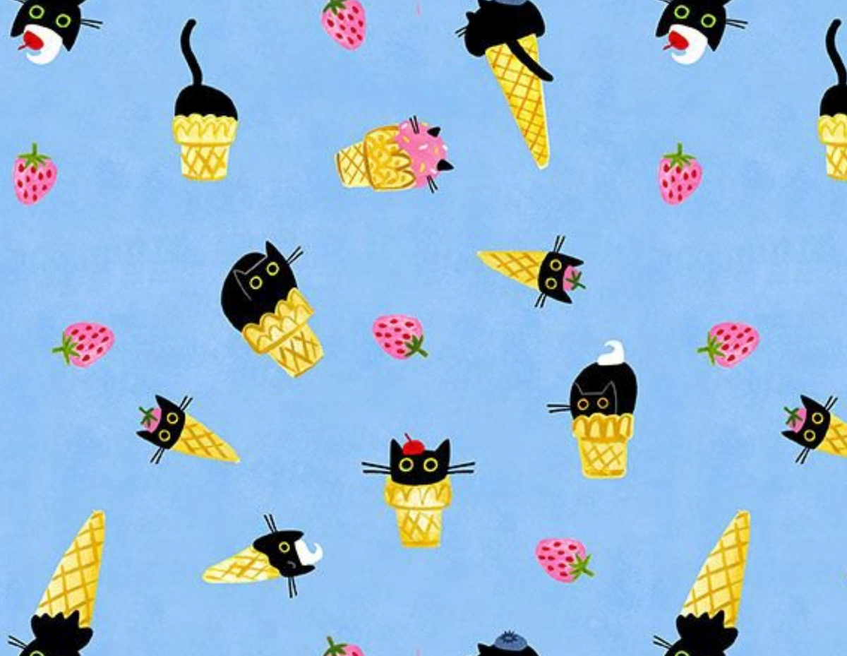 Scoops N’ Boops STELLA-DLW3897 CYAN Kitty Cones Dear Stella Half Yard