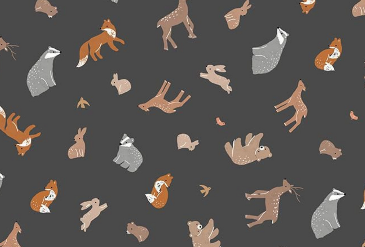 Timber & Tail STELLA-D3850 CHARCOAL Forest Play Dear Stella Half Yard